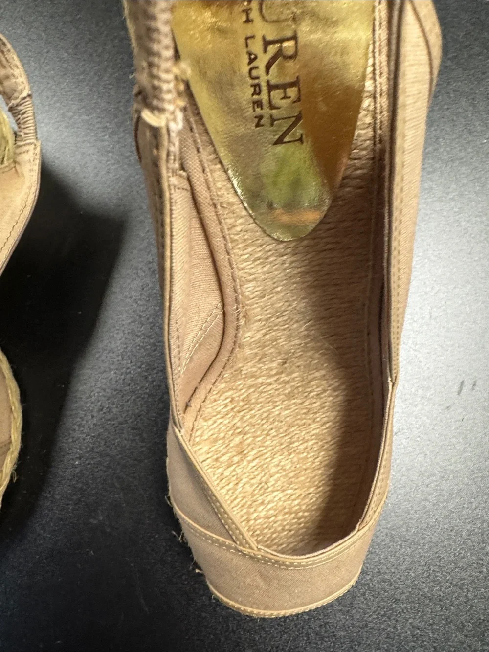 Lauren Ralph Lauren Taupe‎ Canvas Peep-Toe Slingback Espadrilles